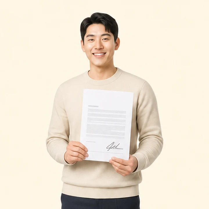 카니발 중고차 장기렌트카 서면 견적서를 들고 있는 고객